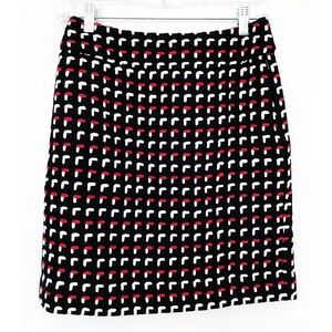 Ann Taylor LOFT Size 0 Classic Wool Mini Skirt Black / Red / Cream Woven Pattern